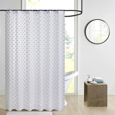 NEW MODERN DESIGN PEVA SHOWER BATHROOM CURTAIN WITH RING HOOKS 180 X 180 CM POLKA DOTS SILVER