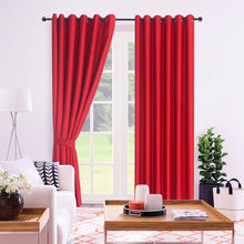 Load image into Gallery viewer, THERMAL BLACKOUT WINDOW CURTAINS EYELET RING TOP WITH TIE BACKS BLOCKS SUNLIGHT