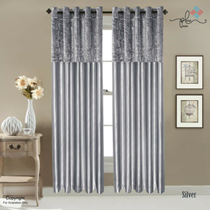 Crushed Velvet Band Faux Silk Eyelet Curtains - Fully Lined Ring Top 7 Sizes