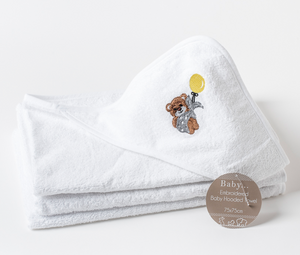 Luxury 100% Cotton Bear Embroidered Baby Hooded Towel Baby Towel 75 x 75cm