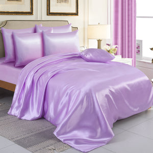 6PCS SATIN COMPLETE BEDDING SET DUVET COVER FITTED SHEET 4 PILLOW CASES