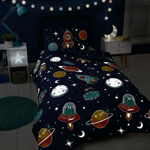 Space Alien Glow in the Night Kids Children Bedding Single Double Toddler Duvet Quilt Cover Set Boys Girls